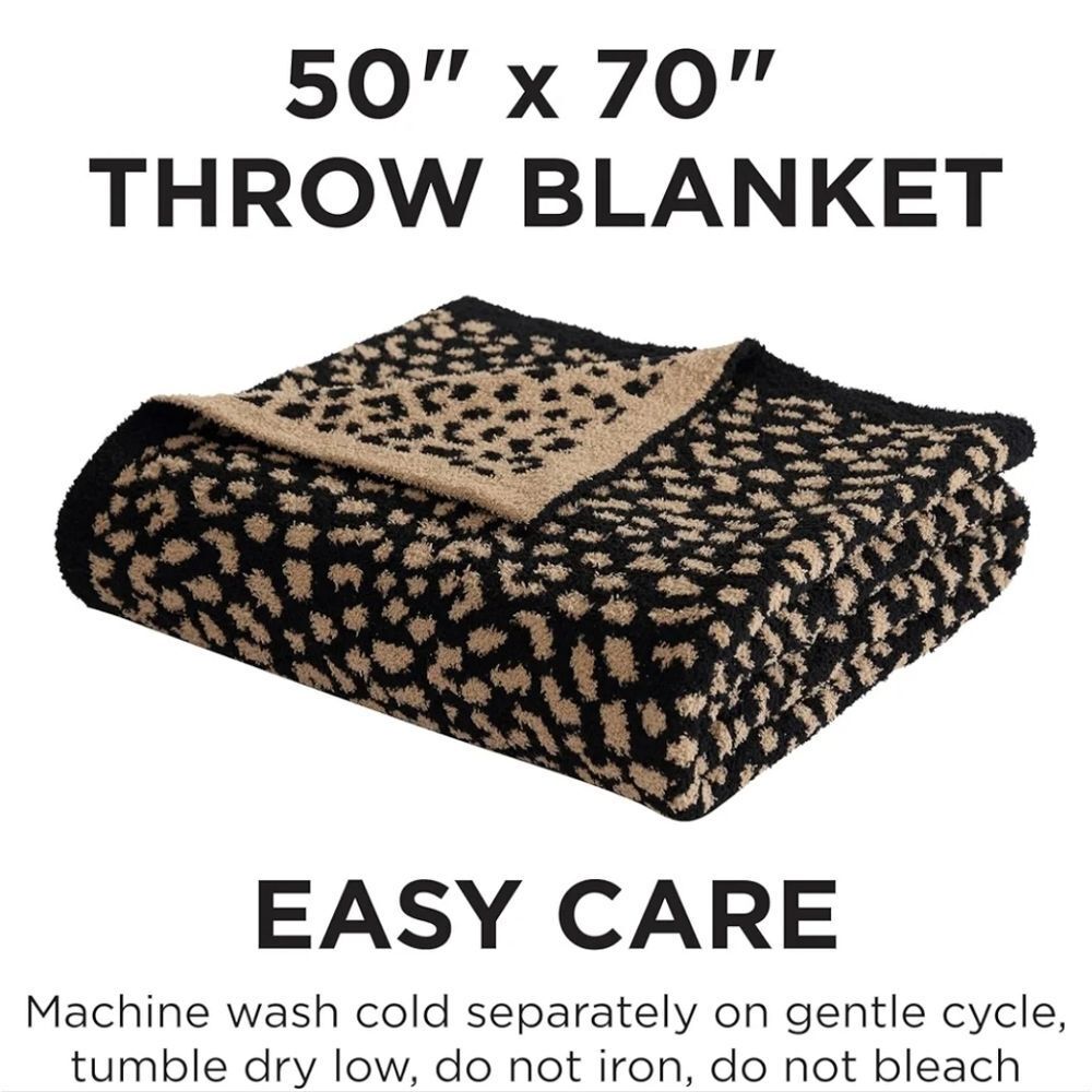 Juicy Couture Home Reversible Leopord Jacquard Feather Knit Throw Blanket - Picture 4 of 12